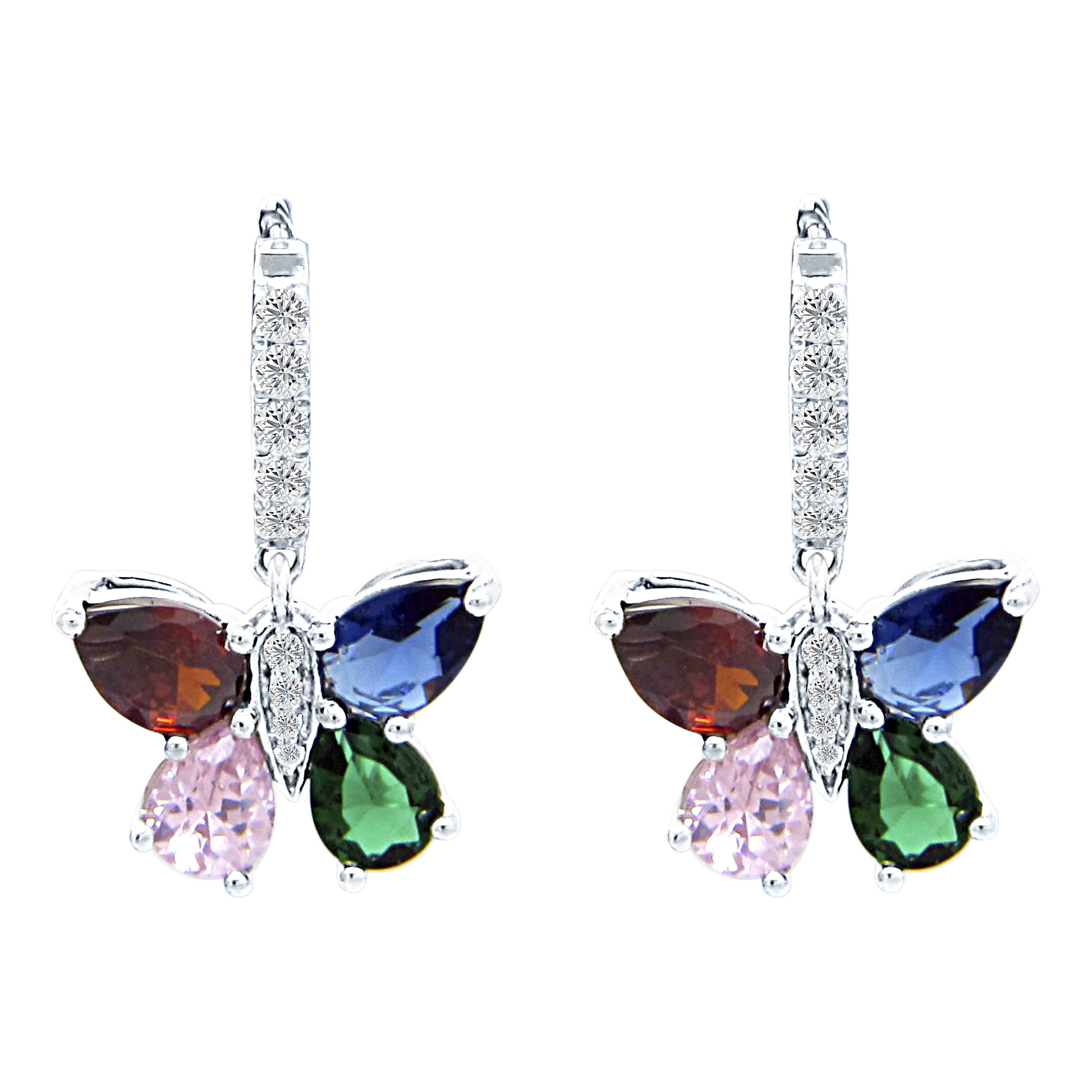 Butterfly Multi-Color Stone Huggies Hoop Earrings ER21043A